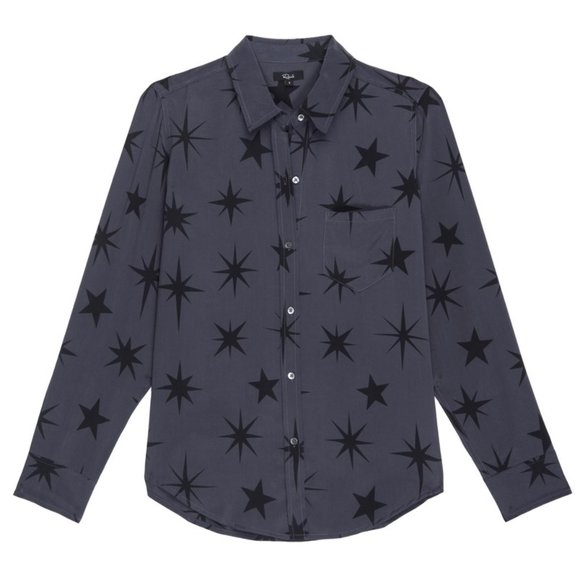 Rails Kate Long Sleeve Button Up Silk Shirt / Blouse Charcoal Constellations XS - Picture 11 of 11